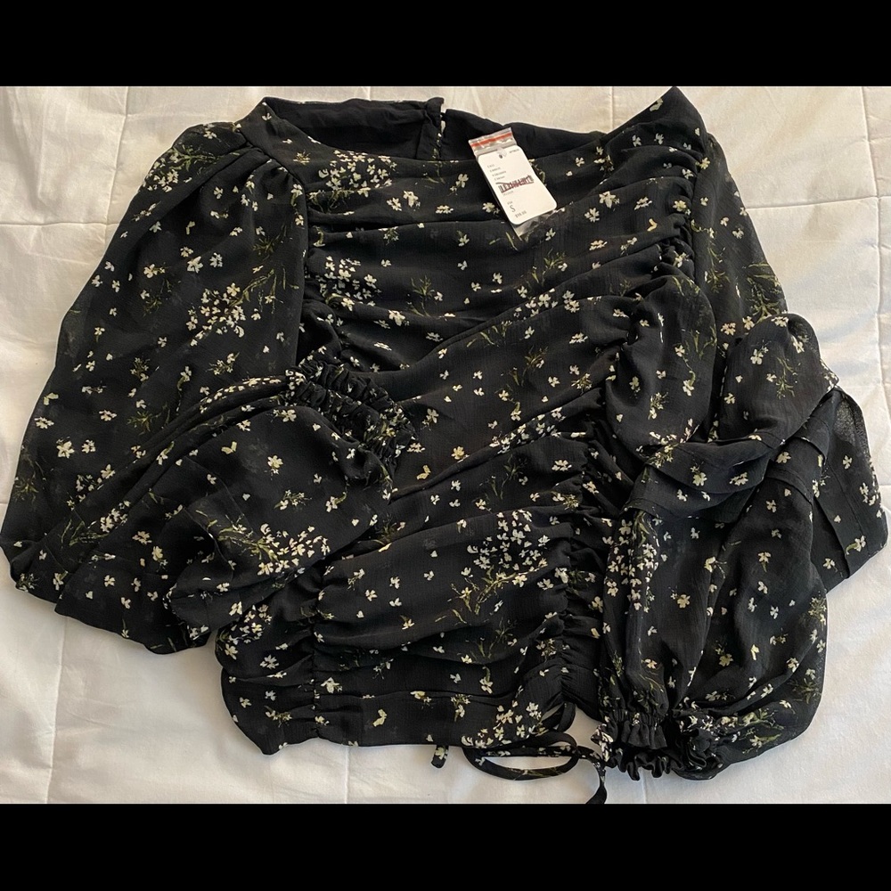 NWT Free People Boho Shirred Floral Open Back Blouse - Picture 4 of 6